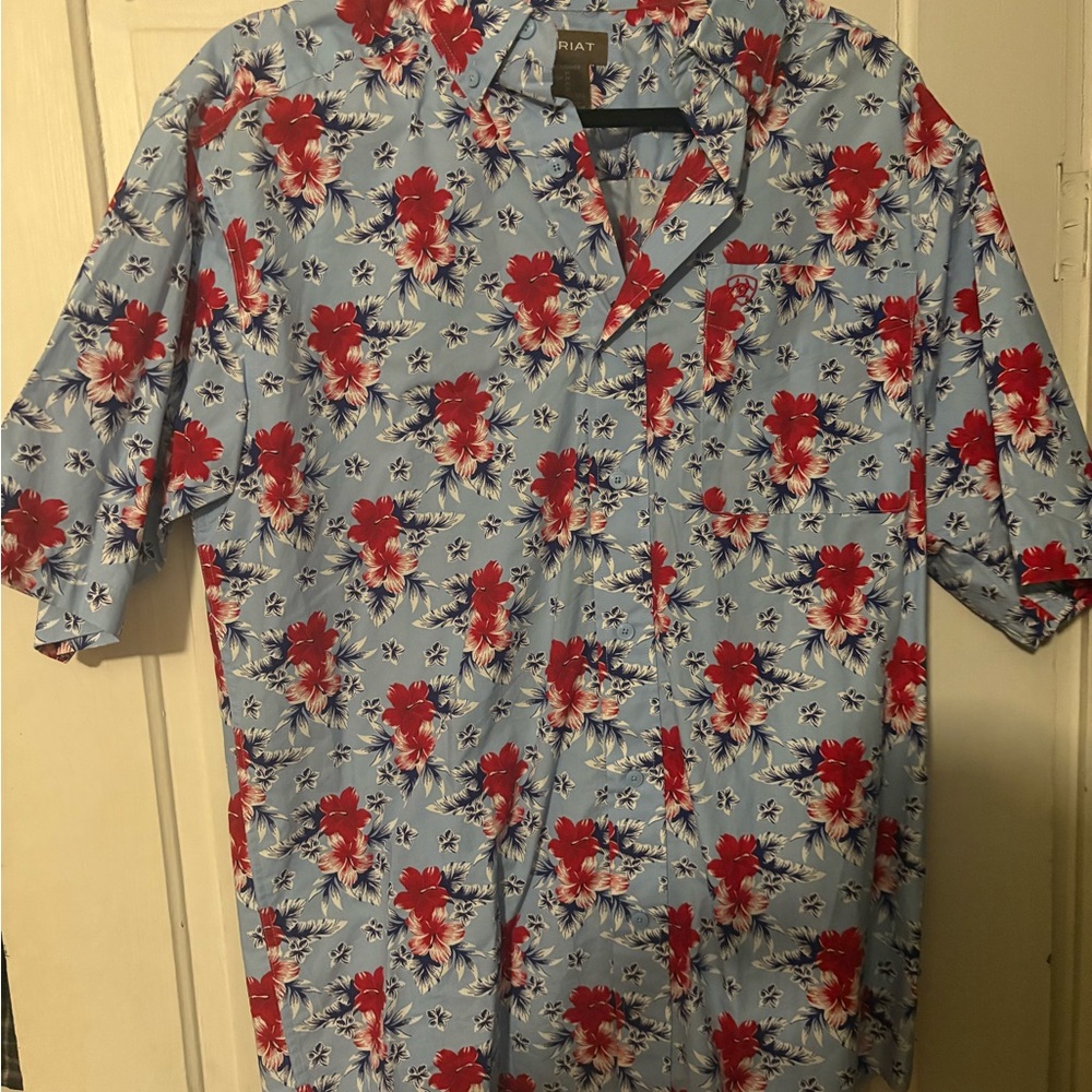 Ariat Men's Red and Blue Floral Button Down Shirt